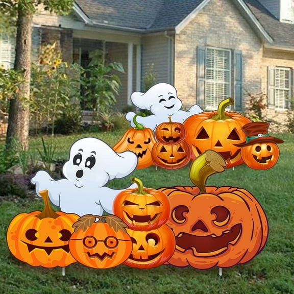 Active Mind Ltd 2-Pack Large Halloween Yard Signs: Spooky Ghost & Pumpkin Decor Outdoor Props for Lawn, Garden, Party, Weather-Resistant, Halloween Decor Outdoor (Horizontal)