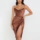 thumbnail image 1 of Vestido midi de fiesta con abertura dividida y sin mangas con cuello vuelto de satén para mujer XL JM, 1 of 4