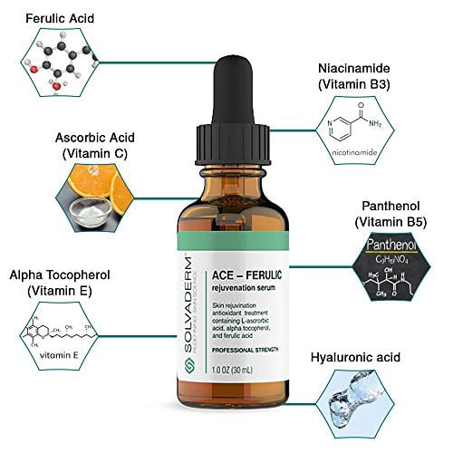 Solvaderm Ace-Ferulic Antioxidant Serum – Vitamin A, C, E + Ferulic Acid – Fights Free Radicals, Improves Skin Tone, Reduces Wrinkles – Anti-Aging, Hydrating Serum for All Skin Types