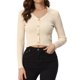 thumbnail image 1 of Suéter Corto de Manga Larga con Cuello En V para Mujer Allegra K Jersey de Punto Acanalado Beige S, 1 of 5