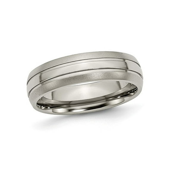 Gem & Harmony Mens Chisel 6mm Titanium Grooved and Brushed Wedding Band Ring for Men