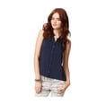 thumbnail image 1 of Aeropostale - Camiseta sin mangas de gasa con botones para mujer, azul, grande Aeropostale Camiseta sin mangas, 1 of 1