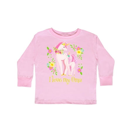 

Inktastic I Love My Oma Unicorn with Pink and Yellow Flowers Gift Toddler Boy or Toddler Girl Long Sleeve T-Shirt