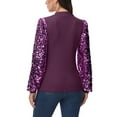 thumbnail image 4 of Women's Confetti Sequin Balloon Long Sleeve Mock Neck Pullover Sweatshirt, Purple, XX-Large, 4 of 7