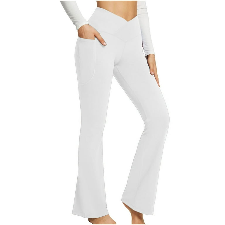 Women's High Waist Straight Leggings Flare Wide Leg Pant with Side
