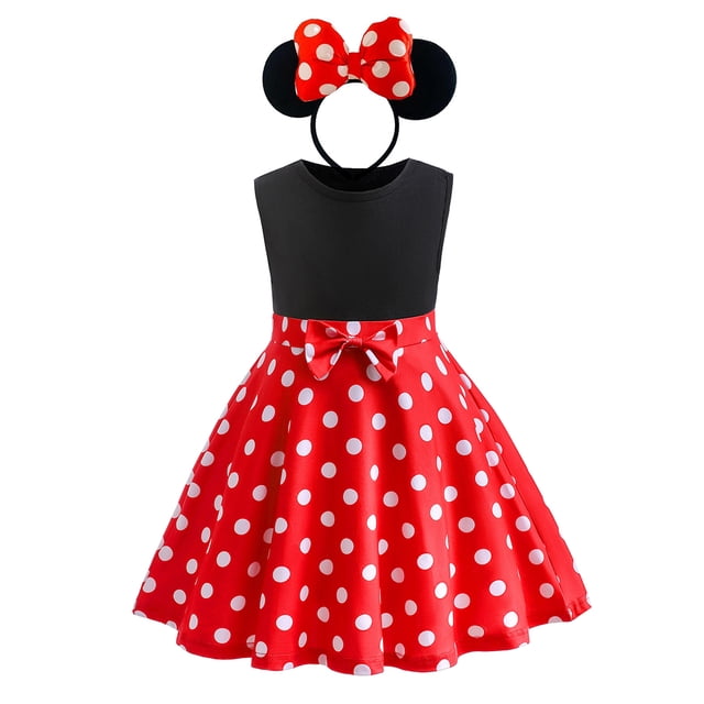 Vestido de princesa Disney con diadema para niña, 2 piezas, Minnie Mouse, sirena, Ariel, informal, Rapunzel, Blancanieves, verano 2024