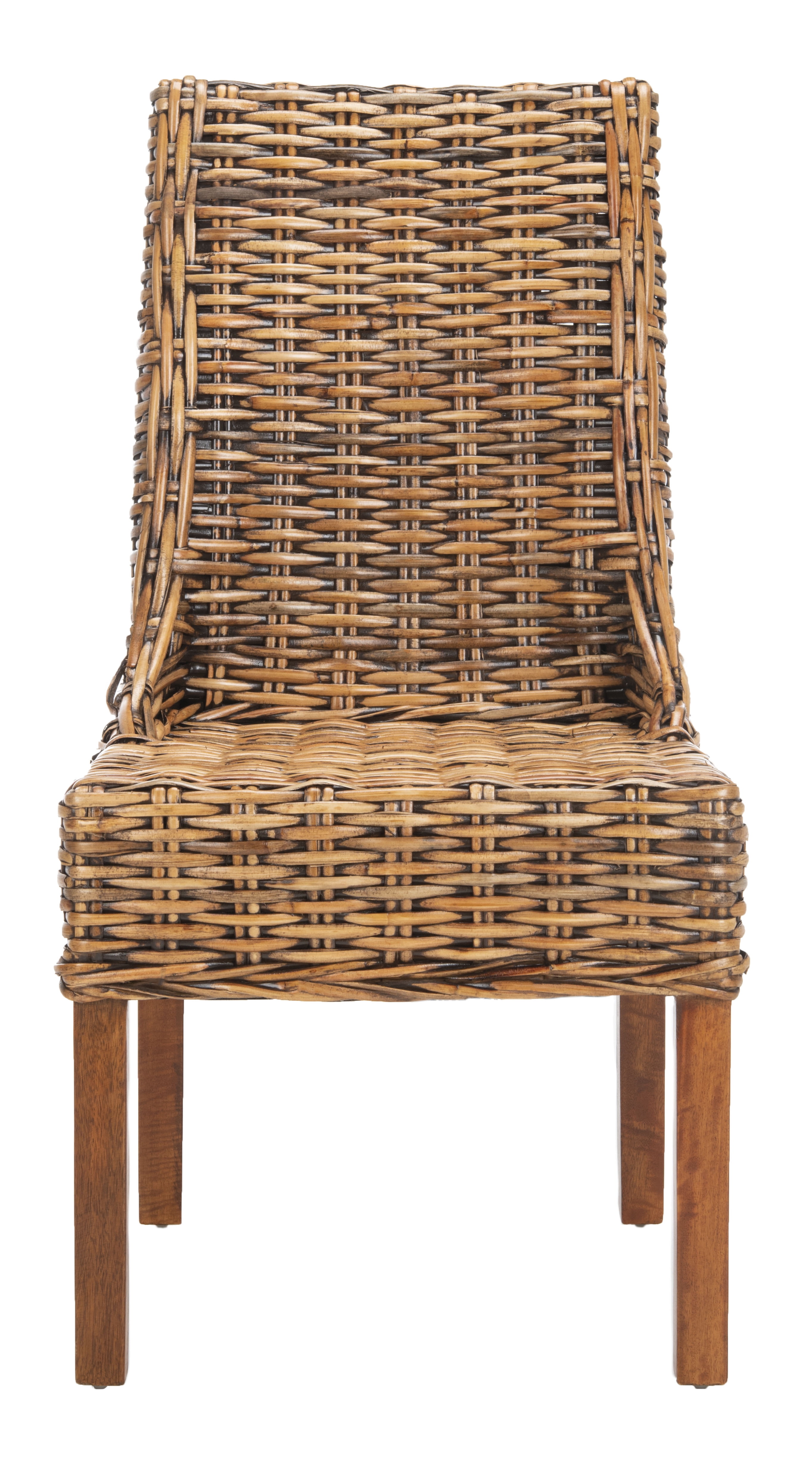 SAFAVIEH Suncoast Nautical Rattan Solid Dining Parsons Chair, Walnut (Set of 2)