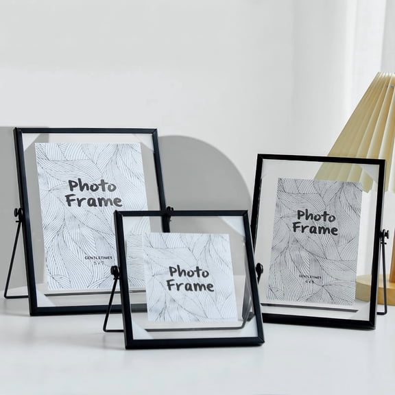 6x7 Black Floating Picture Frame, Glass and Metal Tabletop Photo Frame with Easel Stand, Modern Floating Photo Display Frame for Home Decor and Gift Use