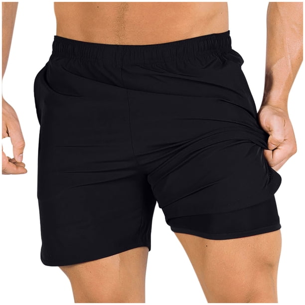 Pantalones Cortos Atléticos Forrados para Hombres Casual Deportes de Doble Capa Forro Delgado, Pantalones Cortos Tejidos Respirables de Cinco Cuartos para Correr, Fútbol Y Entrenamiento