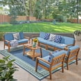 thumbnail image 2 of GDF Studio Parma Outdoor Acacia Wood 8 Seater Chat Set with Cushions, Teak and Blue, 2 of 8