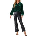thumbnail image 2 of INSPIRE CHIC Women's Vintage Velvet Blouse Cowl Neck Lantern Long Sleeve Tops M Dark Green, 2 of 6