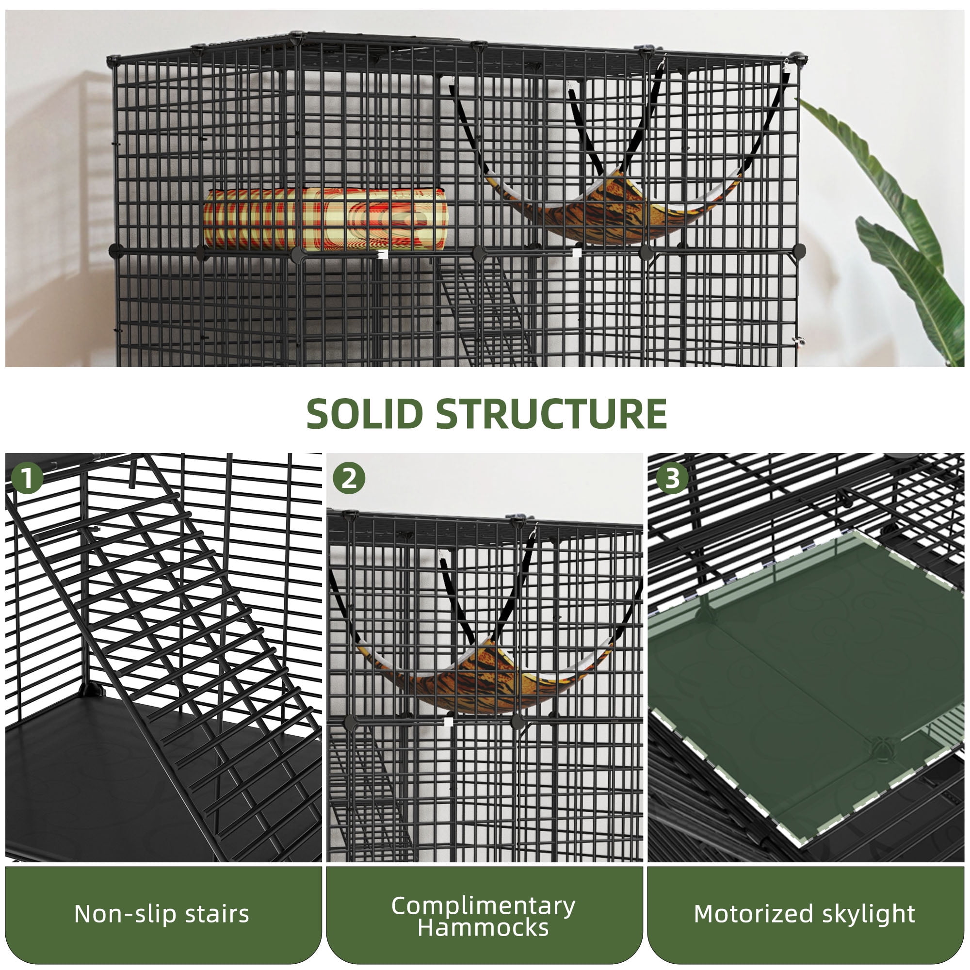 Uforic Large 4-Tier Cat Cage with Extra Large Hammock – Metal Playpen Cat Kennel for 1-3 Cats, Indoor DIY Cat Enclosure, Black, 41"L x 28"W x 55"H