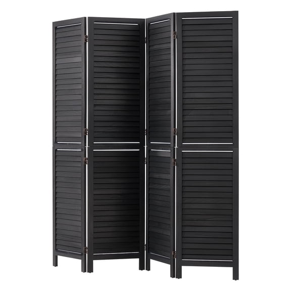 KFFKFF Wood Room Divider with 4 Panels, 67-Inch Folding Privacy Screen in Black, Ideal for Room Separation and Home Decoration, Durable Frame, 360° Two-Way Hinges, Simple Assembly