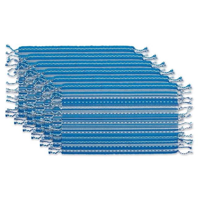 Design Imports CAMZ12297 Napperon à Rayures Ton sur Ton avec Franges Bleu - Ensemble de 6