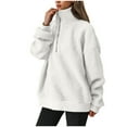 thumbnail image 2 of Half Zip Fleece Sweatshirt Womens Oversized Fit Casual Warm Long Sleeve Sherpa Lapel Pullover Sweater Tops 2025 (XL, White), 2 of 7