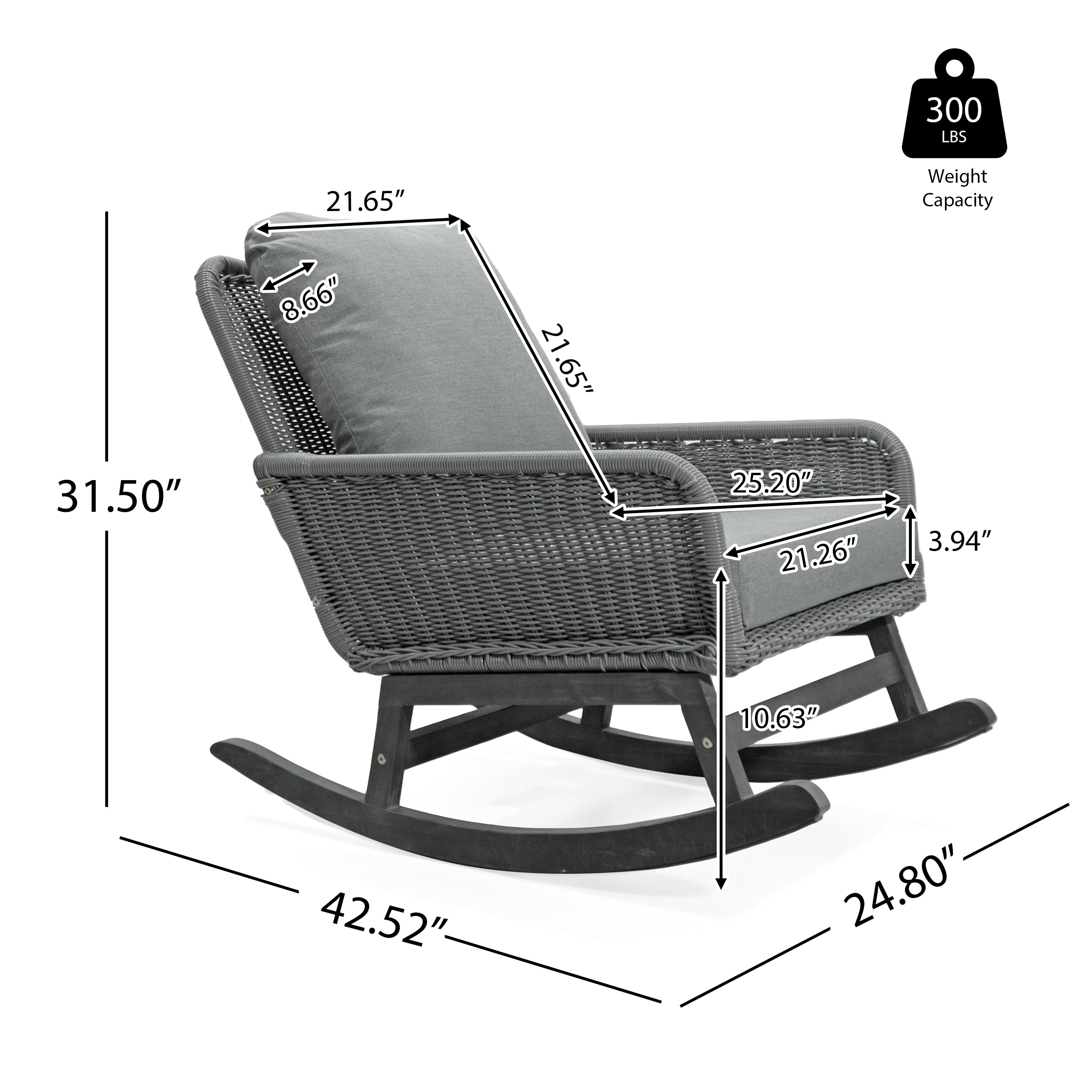 Euroco Modern Wicker Rocking Chair with Cushions, PE Rattan Patio Rocker with Wooden Frame for Indoor & Outdoor Use