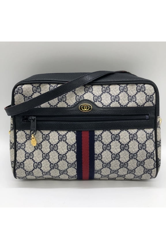 Pre-Owned GUCCI 010 378 Shoulder Bag GG Supreme Sherry Leather Navy Old Gucci Women's... (Good)