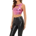 thumbnail image 4 of INSPIRE CHIC Women's Tank Tops Sleeveless Cut Out Clubwear Shiny Metallic Crop Tops S Hot Pink, 4 of 6