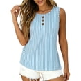 thumbnail image 3 of Asxite Tank Tops for Women Sleeveless Striped Print Round Neck Button Detail Casual Blouse, 3 of 5