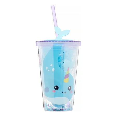 Set Raspberry - U Style Insulated Confetti Drinking Tumbler and Raspberry Bath Gift Set, Narwhal