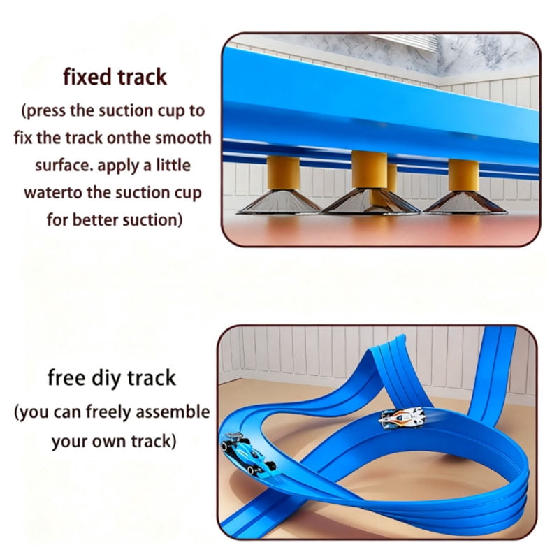 FlexTrack 3000 Flexible Race Car Track for Kids Toy with Suction Cups Compatible with Hot Wheels and Diecast 1/64th Cars and More 13 Feet Long Rolls Up Portable Racetrack