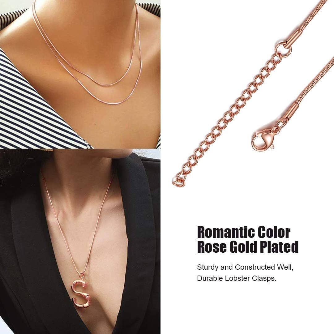 ChainsHouse 1.0mm Thin Rose Gold Plated Snake Chain Necklaces for Women Men Silver Lobster Claw 18"-30" Jewelry Gift