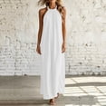 thumbnail image 6 of Miluxas Women's Halter Neck Sleeveless Maxi Dress Pleated Front A Line Looes Flowy Long Dress with Pockets Lightweight Beach Vacation Outfits White, 6 of 7