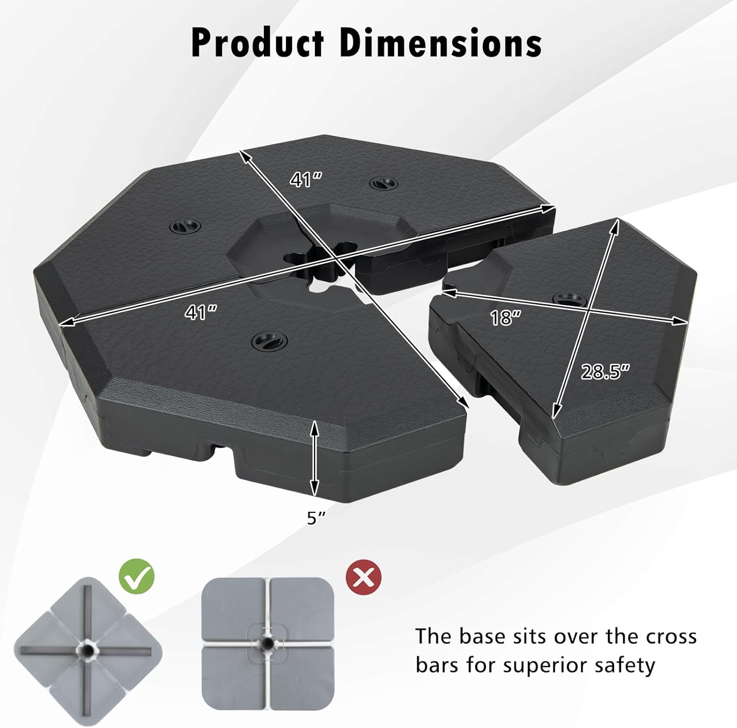 Neatifyes 4 Piece 350 lbs Patio Umbrella Base, Octagon Shaped Water & Sand Filled Outdoor Weighted Umbrella Base Plate, 41" x 41" Umbrella Stand for Cantilever Offset Large Umbrella