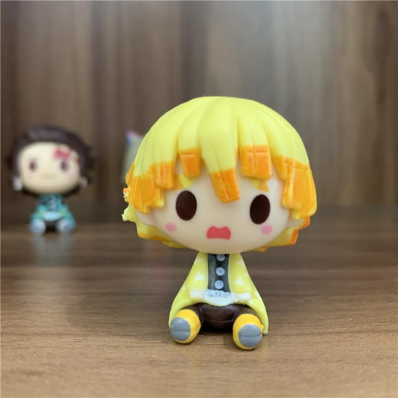 Newly Tanjirou Nezuko Figure Agatsuma Zenitsu Figure Hashibira Inosuke Figure Four Sitting Q Version Action Figures 5cm/1.9inch Handmade PVC Anime Gifts