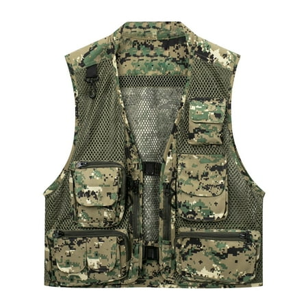 DxhmoneyHX Men s Mesh Fishing Vest Multi Pockets Photography Camo Outdoor Jacket XL-XXXL
