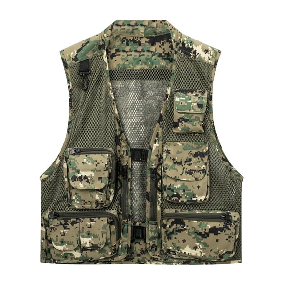 Cardigan for Men,Mens Outdoor Fishing Photography Multi-Pocket Cardigan Breasted Mesh Sleeveless Hooded