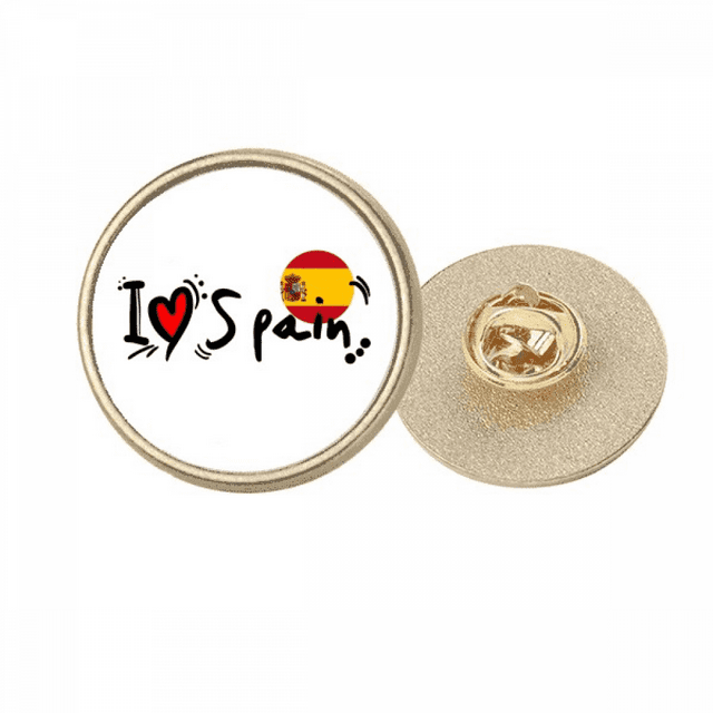 J'aime Espagnol Mot Drapeau Amour Coeur Illustration Rond Métal Broche d'Or Clip