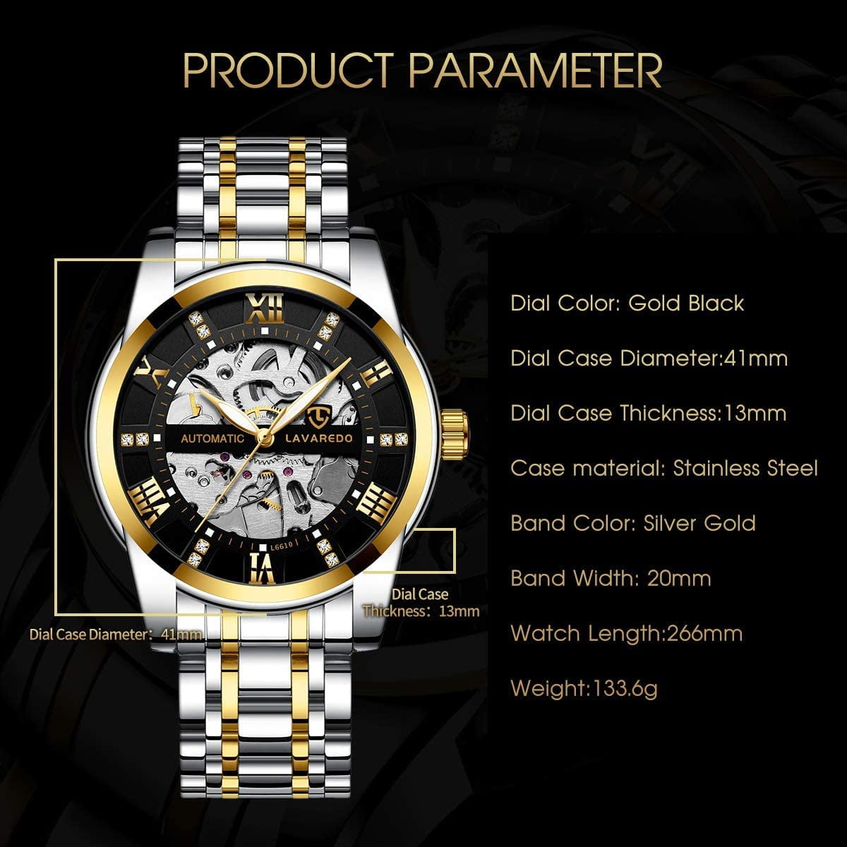 A ALPS Watches for man Automatic Mechanical Watches self Winding Man Watch with Stainless Steel Strap Business Watches Gift for Men