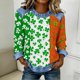 thumbnail image 1 of TaTaai Womens St Patrick Day Shirt 2025 Spring Long Sleeve Patchwork Round Neck Casual Blouse Solid Color Soft Comfy Top for Holiday Party Daily Wear Gift, 1 of 5