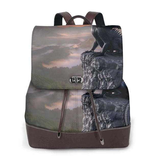 Balery Black Dragon Cliff Dawn Mochila de Cuero para Mujeres, Gran Capacidad, Bolsa de Viaje Multifuncional, Mochila de Cuero y Bolsa de Hombro para Mujeres