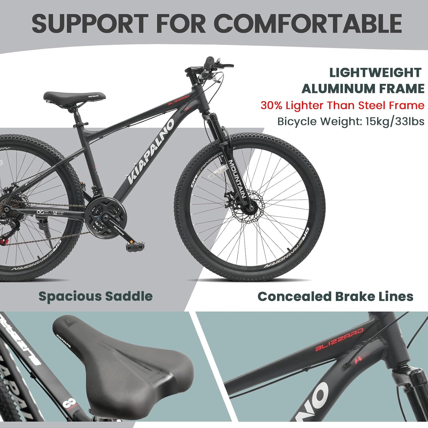 26 Inch Mountain Bike Aluminum Frame, Women Men's 21 Speeds Mountain Bike with Disc Brakes and Front Suspension, Lightweight Sport Teens Bicycle Suitable for 5'2"-6'2" Tall Riders,Black