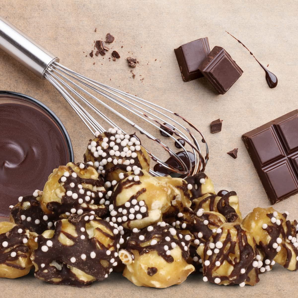 Fun & Delish Caramel Chocolate Popcorn by Its Delish, 1 lb Bulk Bag - Festive Caramel and Chocolate Sweet Crunchy Popcorn Topped with Sprinkles of White Nonpareils - Air popped, Vegan, Kosher