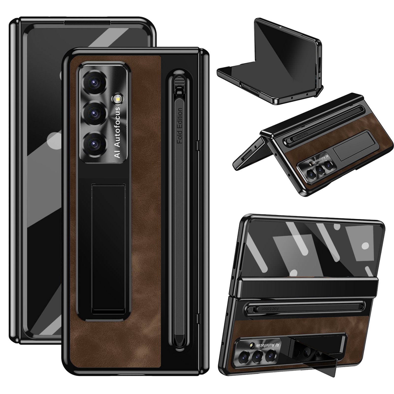 TECH CIRCLE for Samsung Galaxy Z Fold 7 Case with Slim S-Pen Holder & Capacitance Pen, Kickstand Premium Jazz Retro Leather Soft Touch Shockproof Hard Full-Body Screen Hinge Protection,Coffee