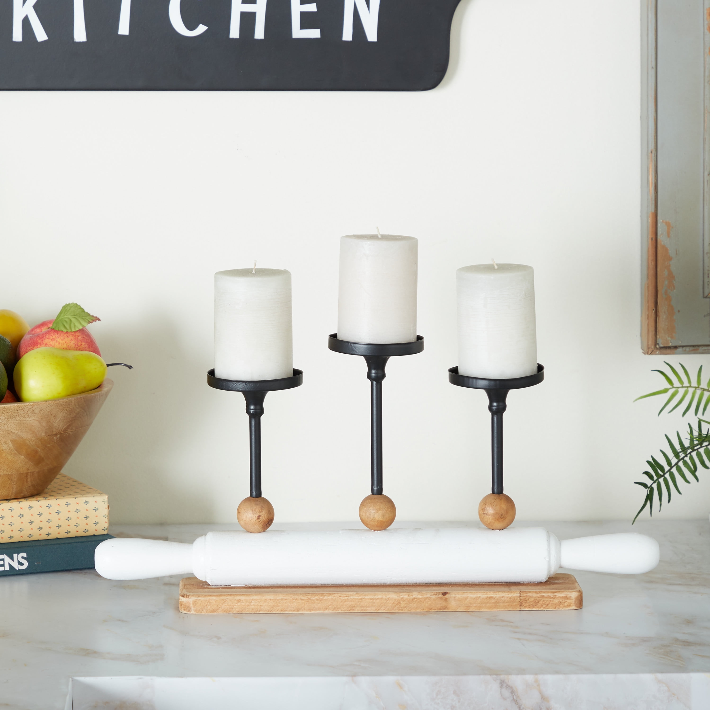 DecMode 4"W, 9"H Wood Modern Farmhouse Candelabra, White, 1-Piece