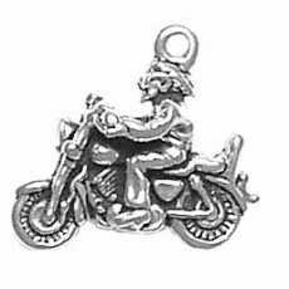 Sterling Silver 18" 1mm Box Chain 3D Man On Motorcycle Rider Pendant Necklace