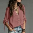 thumbnail image 6 of Horkkom Button Down Shirts for Women Long Sleeve V Neck Linen Shirts Trendy Solid Color Loose Casual Tops XXL, 6 of 7