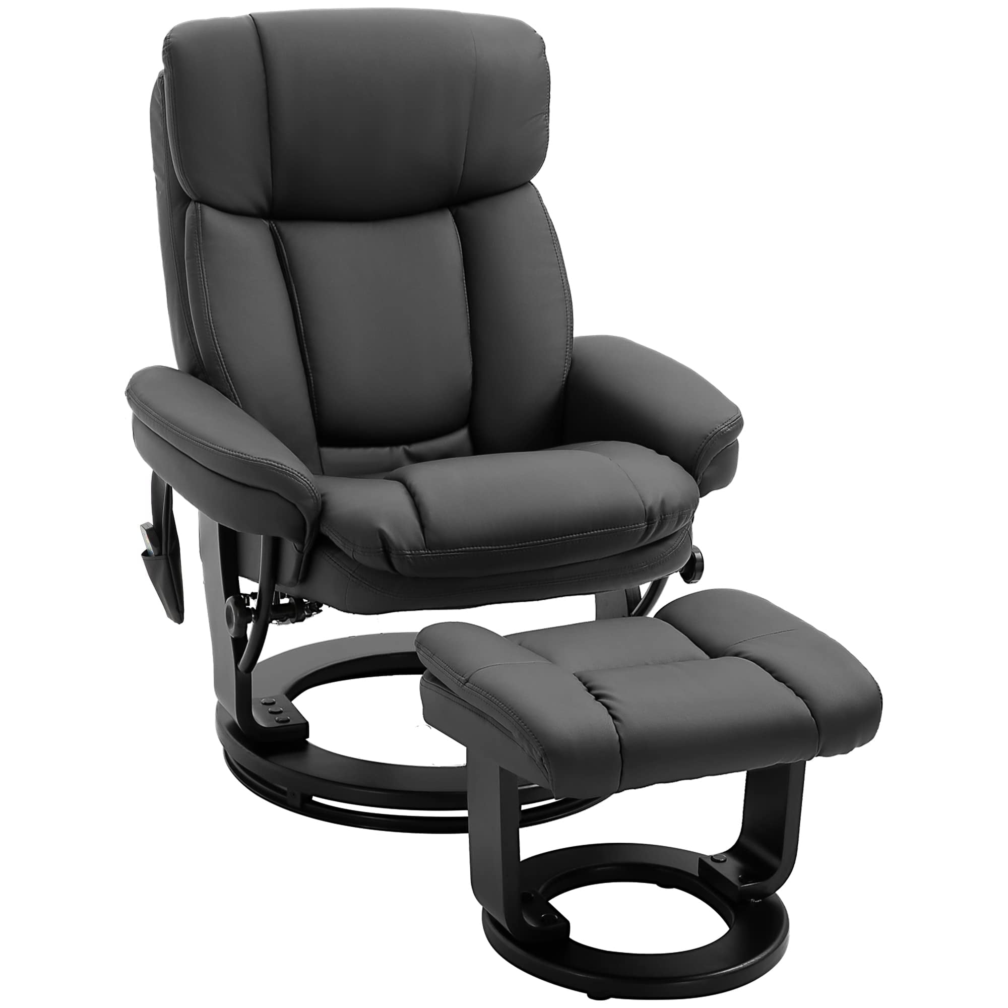 HOMCOM PU Leather Massage Recliner Chair with Ottoman 10 Point Vibration Swiveling Armchair Black Walmart