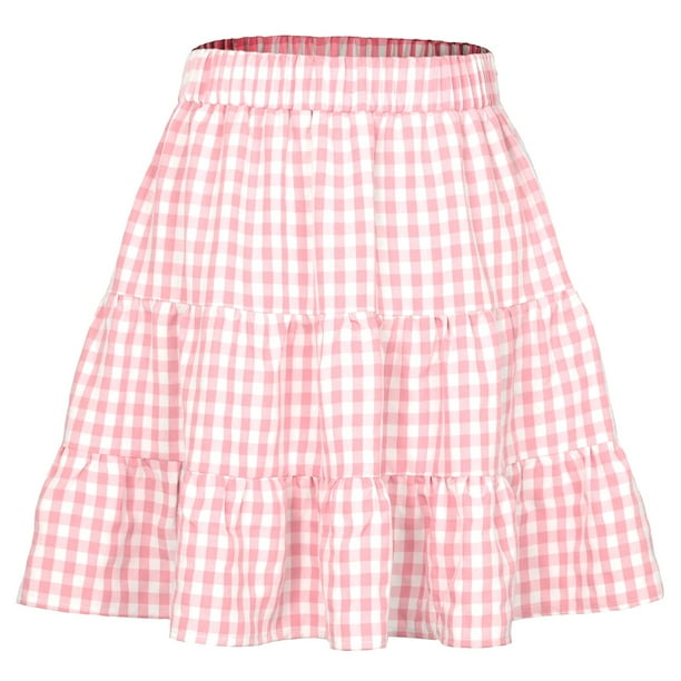【BAON】Nada Banding Check Tiered Mini Skirt Ploknplq Tiered A-line Skirt for Women Gingham Check Mini