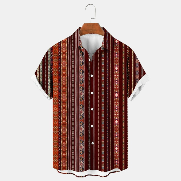 Mens floral printing ethnic style cotton shirts short sleeve loose casual shirt tops hotsell