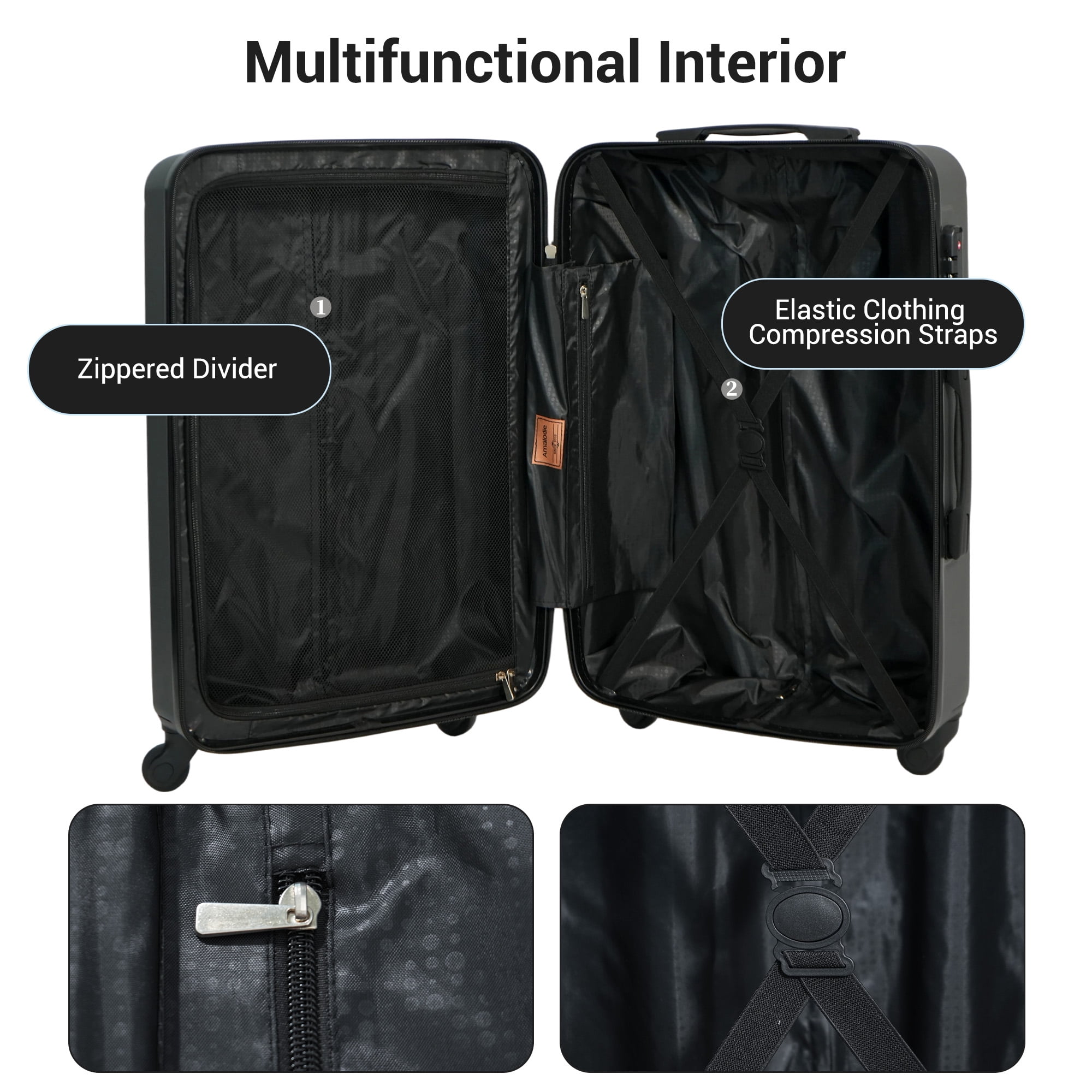3 Piece Hardside Luggage Sets, Hardshell Suitcase Lightweight Durable Spinner Wheels.Gray