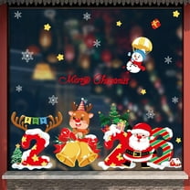 Large Christmas Window Sticker Santa Claus Elk Decorative Glass Cling for Doors Windows Store Displays and Home Decor Christmas Winter Decoration