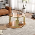 thumbnail image 5 of Harper & Bright Designs Gold Glass Coffee Table with Dower Shelf, Modern Round Glass Center Table with Metal Frame for Living Room, Brown, 5 of 16