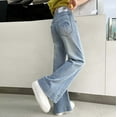 thumbnail image 5 of KAOOCXU Girl Lovely Simple Trousers Solid Color Medium And Large Age Child Summer Stretchy Denim Pants Casual Stylish Ruffled Bell Bottoms Skin Friendly Relaxed Fit Activewear, 5 of 9