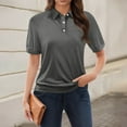 thumbnail image 3 of Dwellite Womens Plus Size Polo Shirt Golf Shirts Button V Neck Collared Short Sleeve Business Casual Tops Dark Gray M, 3 of 6
