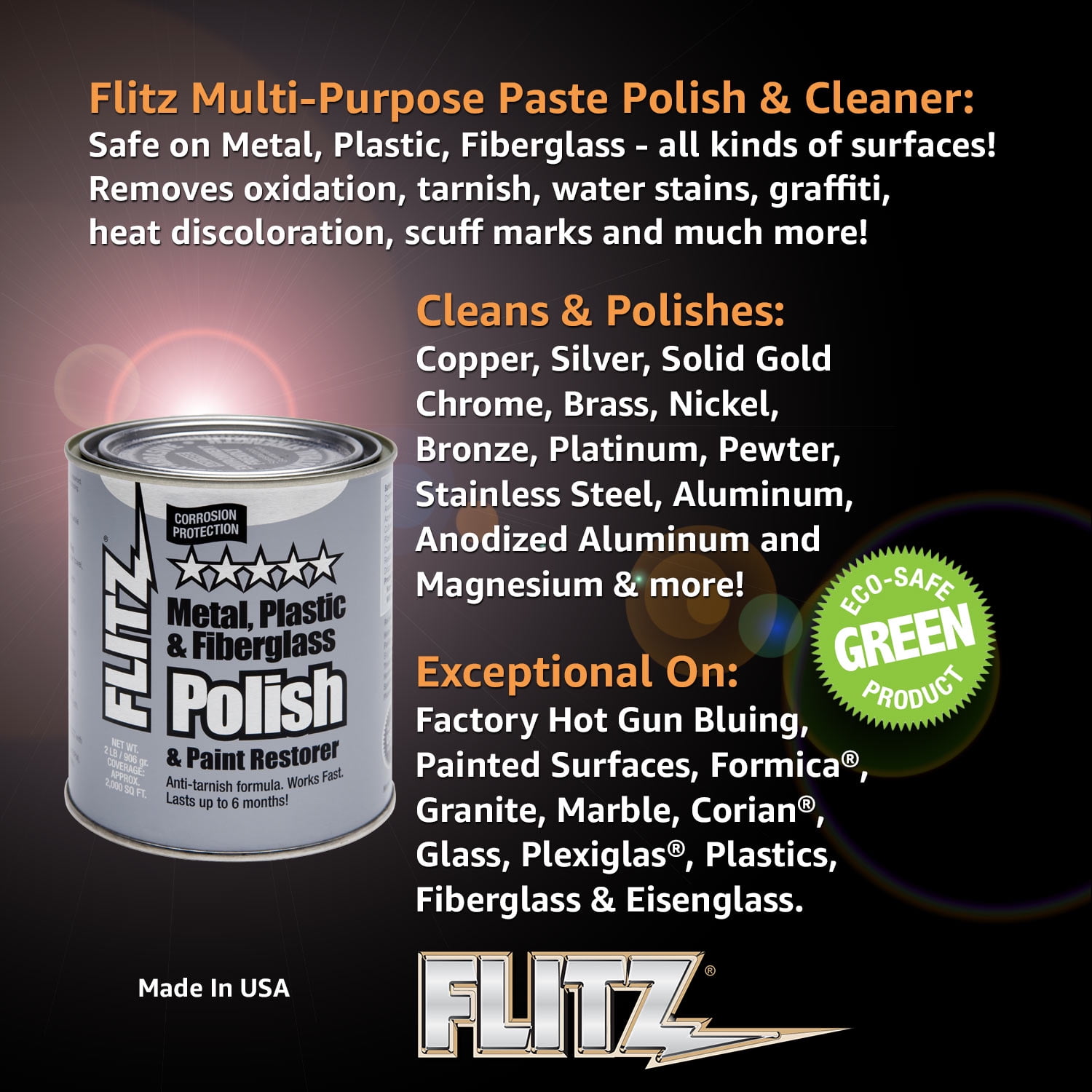 Flitz Paste Metal Polish, Fiberglass & Paint Restorer (2 lb. can